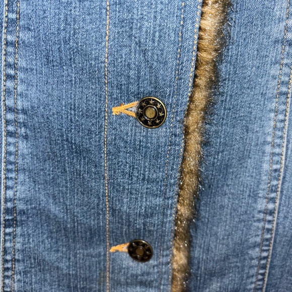 Vintage 1990’s Marvin Richards Blue Denim Jacket with Brown Faux Fur Trim Size L - Picture 3 of 4